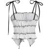 imageSweatyRocks Womens Tie Front Bow Knot Tank Contrast Trim Asymmetrical Hem Cami TopsWhite