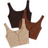 imageSweatyRocks Womens 3 Piece Button Ribbed Knit Crop Tank Top Scoop Neck Basic Cami TopsBrown Khaki