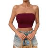 imageSweatyRocks Womens Casual Sleeveless Smocked Bandeau Top Strapless Slim Fit Crop Tube TopsBurgundy