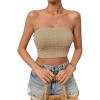 imageSweatyRocks Womens Casual Sleeveless Smocked Bandeau Top Strapless Slim Fit Crop Tube TopsKhaki
