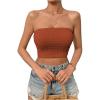 imageSweatyRocks Womens Casual Sleeveless Smocked Bandeau Top Strapless Slim Fit Crop Tube TopsSolid Brown