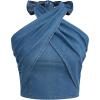 imageSweatyRocks Womens Crisscross Tie Neck Sleeveless Halter Fitted Ruched Denim Tank TopLight Wash