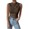 imageSweatyRocks Womens Draped Mock Neck Tank Tops Ruched Sleeveless Slim Fit Crop TopsCoffee Brown