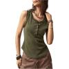 imageSweatyRocks Womens Tank Tops Casual Solid Color Button Front Sleeveless Shirts Henley Knit Tees BlousesArmy Green