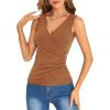 imageSweatyRocks Womens Wrap Ruched Tank Tops VNeck Solid Button Design Slim Fit Casual Holiday Summer Tee TopsBrown