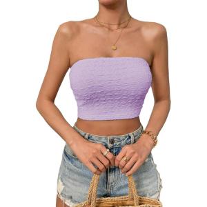 imageSweatyRocks Womens Casual Sleeveless Smocked Bandeau Top Strapless Slim Fit Crop Tube TopsLilac Purple