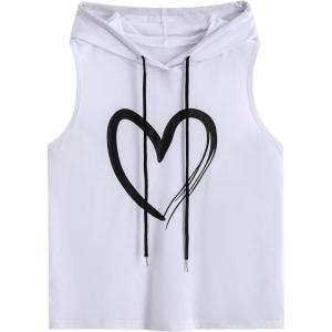 imageSweatyRocks Womens Heart Printed Tank Tops Sleeveless Drawstring Summer Hooded Tops for ExerciseWhite