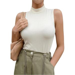 imageSweatyRocks Womens Sleeveless Mock Neck Top Stretchy Slim Fit Rib Basic Tank TopsWhite