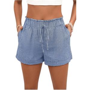 imageSweatyRocks Womens Striped Pattern Drawstring Waist Shorts Wide Leg Summer Shorts with PocketsBlue