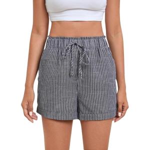 imageSweatyRocks Womens Striped Pattern Drawstring Waist Shorts Wide Leg Summer Shorts with PocketsGrey