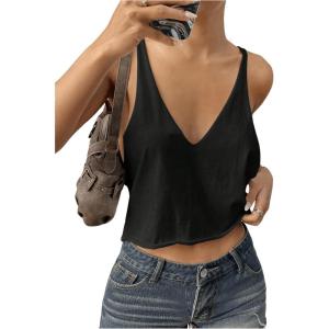 imageSweatyRocks Womens Tank Tops V Neck Sleeveless Casual Summer Loose Crop Cami TopsBlack