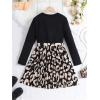 imageSweatyRocks Girls Leopard Print A Line Dress Long Sleeve Crewneck Pleated Dresses with BeltBrown