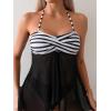 imageSweatyRocks Womens 2 Piece Bathing Suit Striped Twist Front Halter Bikini Sets Tie Back Mesh Slit Hem Triangle SwimsuitBlack and White