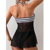 imageSweatyRocks Womens 2 Piece Bathing Suit Striped Twist Front Halter Bikini Sets Tie Back Mesh Slit Hem Triangle SwimsuitBlack and White