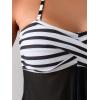 imageSweatyRocks Womens 2 Piece Bathing Suit Striped Twist Front Halter Bikini Sets Tie Back Mesh Slit Hem Triangle SwimsuitBlack and White