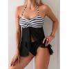 imageSweatyRocks Womens 2 Piece Bathing Suit Striped Twist Front Halter Bikini Sets Tie Back Mesh Slit Hem Triangle SwimsuitBlack and White