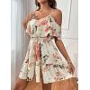 imageSweatyRocks Womens Boho Floral Print Short Sleeve Cold Shoulder Cami Dress Ruffle Hem Short DressesBeige