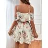 imageSweatyRocks Womens Boho Floral Print Short Sleeve Cold Shoulder Cami Dress Ruffle Hem Short DressesBeige