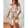 imageSweatyRocks Womens Boho Floral Print Short Sleeve Cold Shoulder Cami Dress Ruffle Hem Short DressesBeige