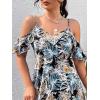 imageSweatyRocks Womens Boho Floral Print Short Sleeve Cold Shoulder Cami Dress Ruffle Hem Short DressesBlack Tropical
