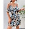 imageSweatyRocks Womens Boho Floral Print Short Sleeve Cold Shoulder Cami Dress Ruffle Hem Short DressesBlack Tropical