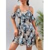 imageSweatyRocks Womens Boho Floral Print Short Sleeve Cold Shoulder Cami Dress Ruffle Hem Short DressesBlack Tropical