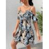 imageSweatyRocks Womens Boho Floral Print Short Sleeve Cold Shoulder Cami Dress Ruffle Hem Short DressesBlack Tropical