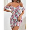 imageSweatyRocks Womens Boho Floral Print Short Sleeve Cold Shoulder Cami Dress Ruffle Hem Short DressesBlue and Red