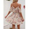 imageSweatyRocks Womens Boho Floral Print Short Sleeve Cold Shoulder Cami Dress Ruffle Hem Short DressesMulticolor