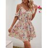 imageSweatyRocks Womens Boho Floral Print Short Sleeve Cold Shoulder Cami Dress Ruffle Hem Short DressesMulticolor