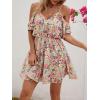 imageSweatyRocks Womens Boho Floral Print Short Sleeve Cold Shoulder Cami Dress Ruffle Hem Short DressesMulticolor