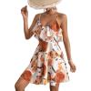 imageSweatyRocks Womens Boho Floral Print Short Sleeve Cold Shoulder Cami Dress Ruffle Hem Short DressesWhite and Orange