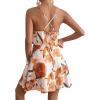 imageSweatyRocks Womens Boho Floral Print Short Sleeve Cold Shoulder Cami Dress Ruffle Hem Short DressesWhite and Orange