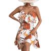 imageSweatyRocks Womens Boho Floral Print Short Sleeve Cold Shoulder Cami Dress Ruffle Hem Short DressesWhite and Orange