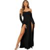 imageSweatyRocks Womens Elegant Off Shoulder Double High Slit Long Sleeve Dress A Line Maxi DressesBlack