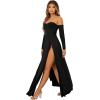 imageSweatyRocks Womens Elegant Off Shoulder Double High Slit Long Sleeve Dress A Line Maxi DressesBlack