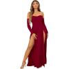 imageSweatyRocks Womens Elegant Off Shoulder Double High Slit Long Sleeve Dress A Line Maxi DressesBurgundy