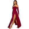 imageSweatyRocks Womens Elegant Off Shoulder Double High Slit Long Sleeve Dress A Line Maxi DressesBurgundy