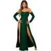 imageSweatyRocks Womens Elegant Off Shoulder Double High Slit Long Sleeve Dress A Line Maxi DressesDark Green