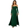 imageSweatyRocks Womens Elegant Off Shoulder Double High Slit Long Sleeve Dress A Line Maxi DressesDark Green