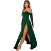 imageSweatyRocks Womens Elegant Off Shoulder Double High Slit Long Sleeve Dress A Line Maxi DressesDark Green