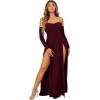 imageSweatyRocks Womens Elegant Off Shoulder Double High Slit Long Sleeve Dress A Line Maxi DressesMaroon