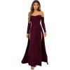 imageSweatyRocks Womens Elegant Off Shoulder Double High Slit Long Sleeve Dress A Line Maxi DressesMaroon