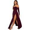 imageSweatyRocks Womens Elegant Off Shoulder Double High Slit Long Sleeve Dress A Line Maxi DressesMaroon