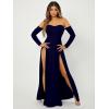 imageSweatyRocks Womens Elegant Off Shoulder Double High Slit Long Sleeve Dress A Line Maxi DressesNavy Blue