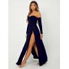 imageSweatyRocks Womens Elegant Off Shoulder Double High Slit Long Sleeve Dress A Line Maxi DressesNavy Blue