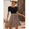 imageSweatyRocks Womens Graphic Short Sleeve Belted Mini Dress A Line Flared Skater DressesBeige Leopard Black