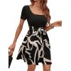 imageSweatyRocks Womens Graphic Short Sleeve Belted Mini Dress A Line Flared Skater DressesBlack Beige
