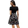 imageSweatyRocks Womens Graphic Short Sleeve Belted Mini Dress A Line Flared Skater DressesBlack Flower