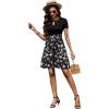 imageSweatyRocks Womens Graphic Short Sleeve Belted Mini Dress A Line Flared Skater DressesBlack Flower